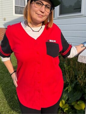 90s Nascar Red and Black Button Down Shirt